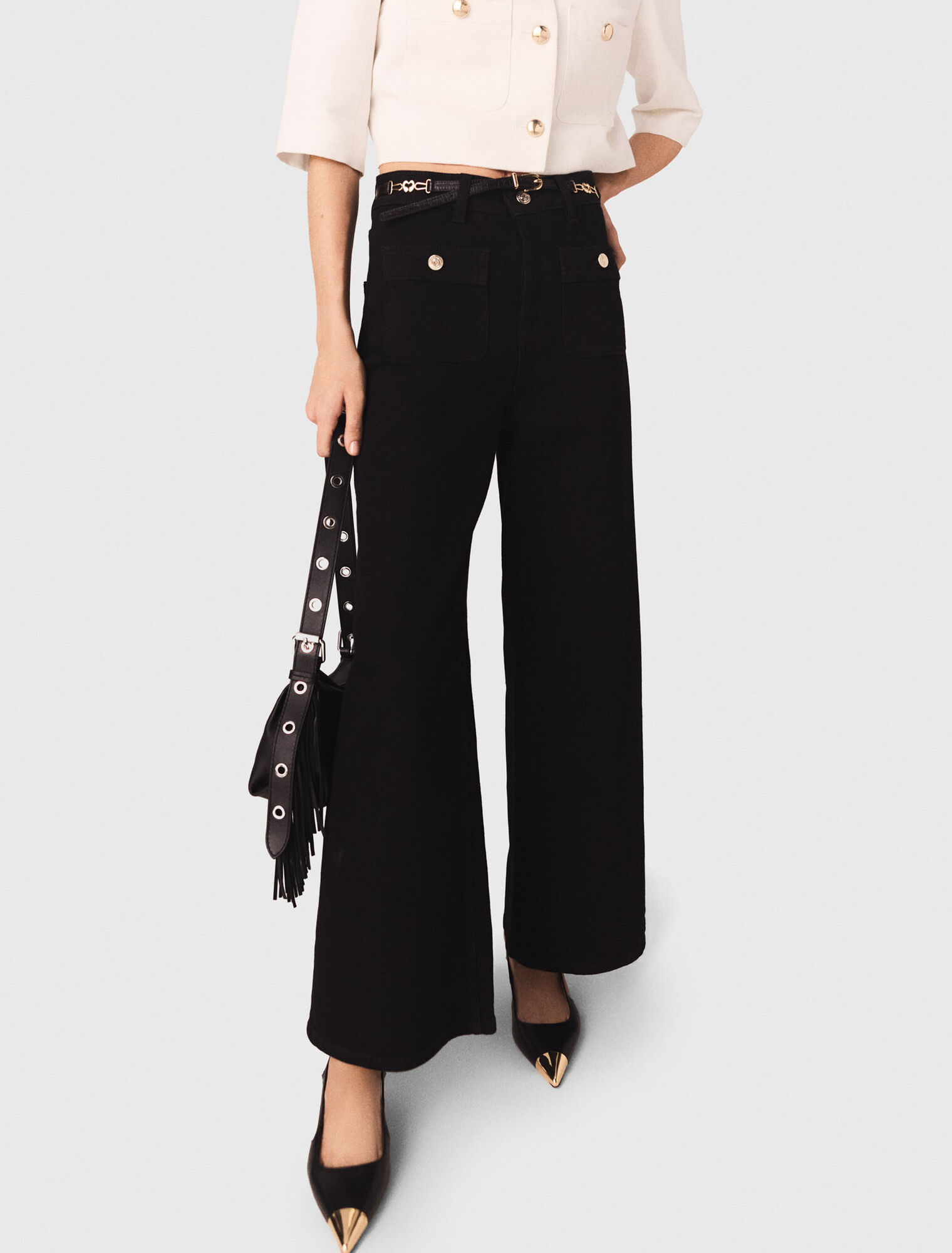 Jeans dritti con tasche applicate