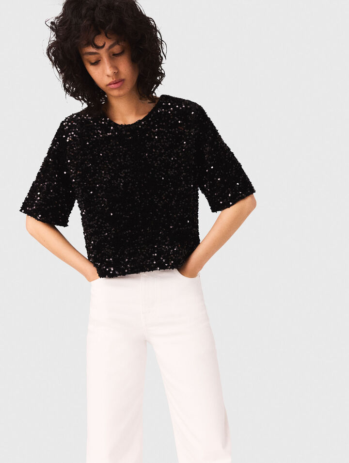 Top in velluto con paillettes