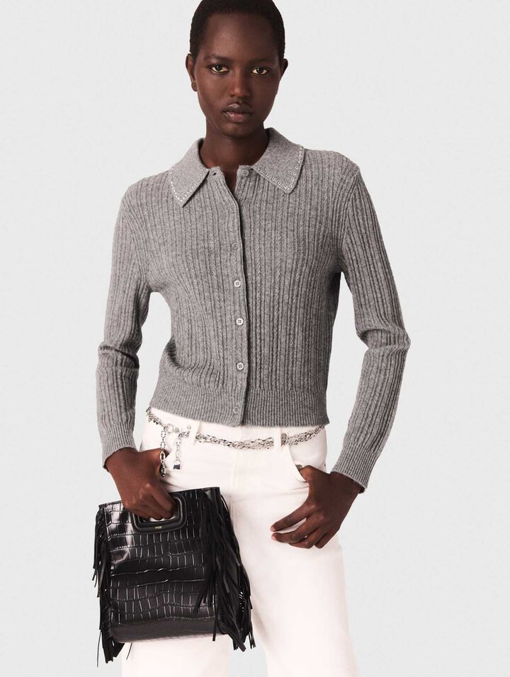 Cardigan con colletto glitterato