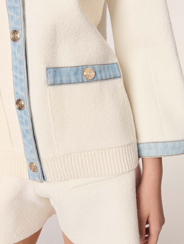 Cardigan lungo con dettagli denim