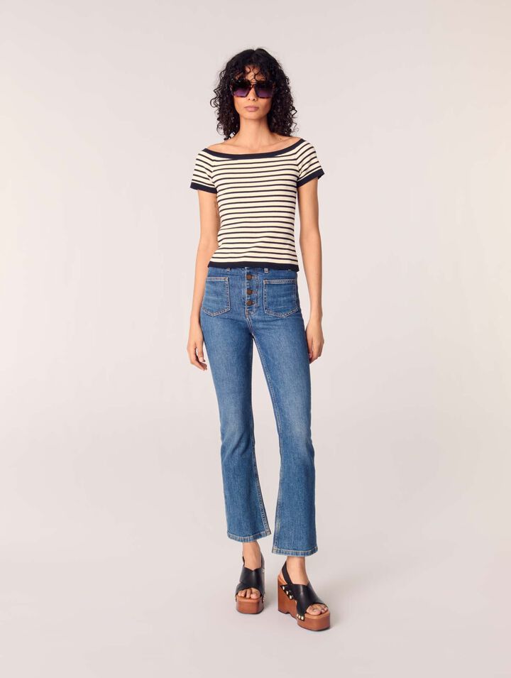 Top maglia a coste scollo barchetta