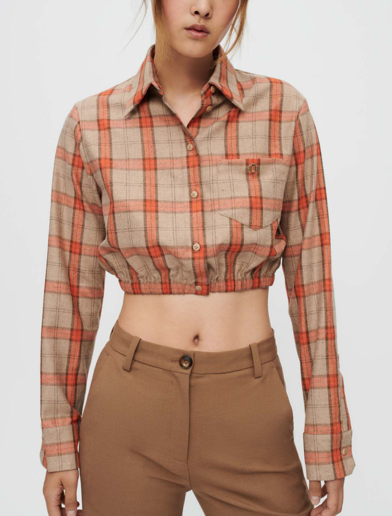 Camicia a quadri cammello e arancione