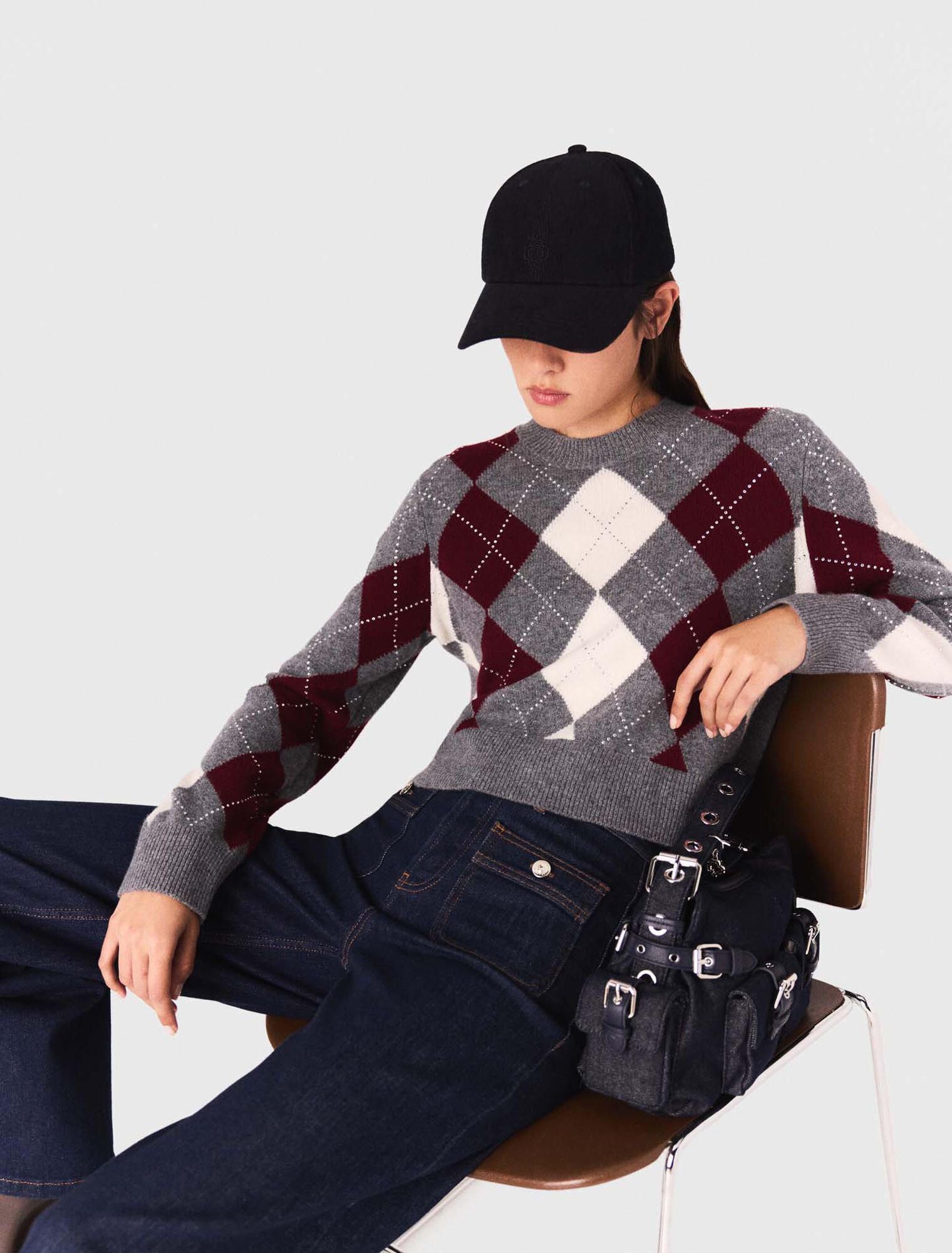 Maglione corto a fantasia argyle