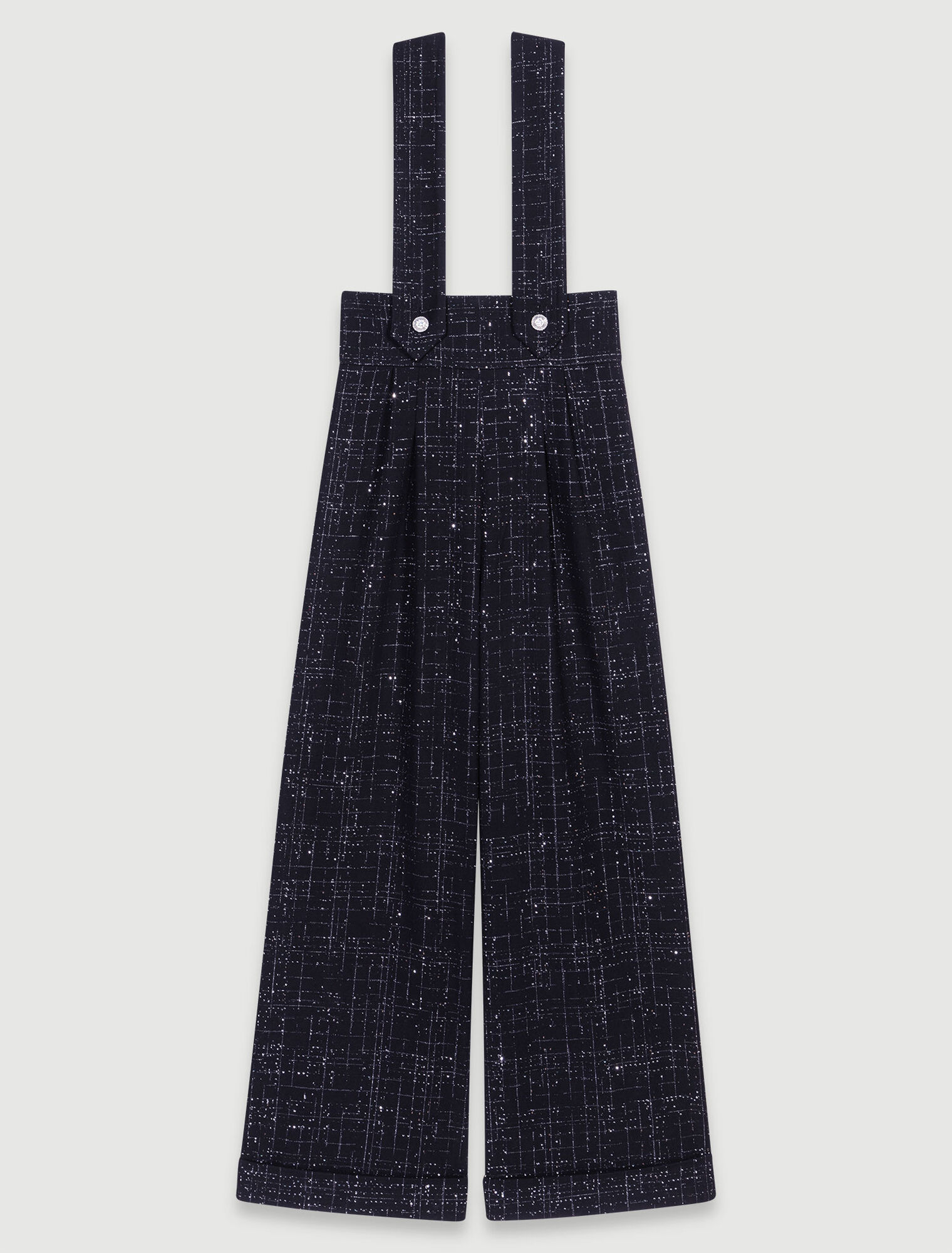 Pantaloni larghi bretelle in tweed