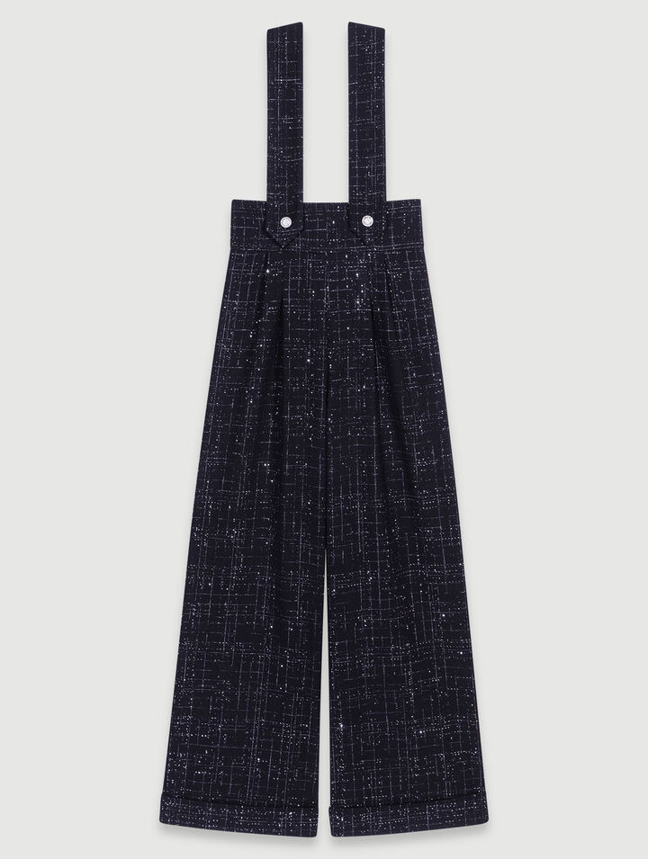 Pantaloni larghi bretelle in tweed