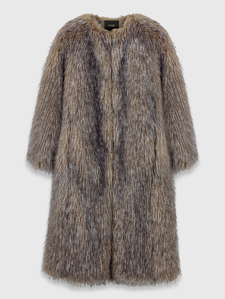 Cappotto lungo in ecopelliccia