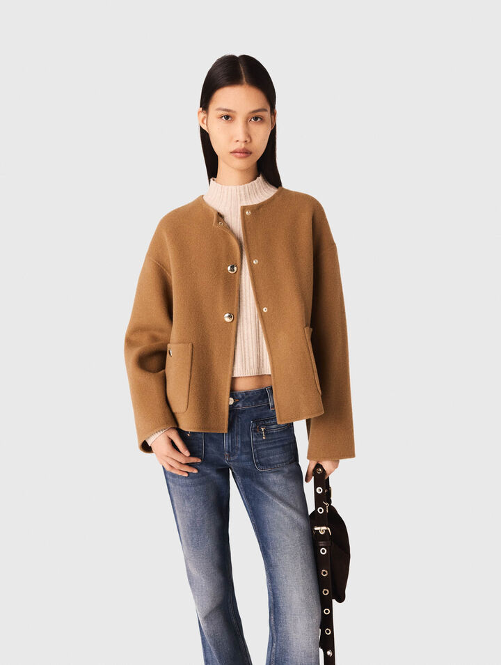 Cappotto double face collo in pelle