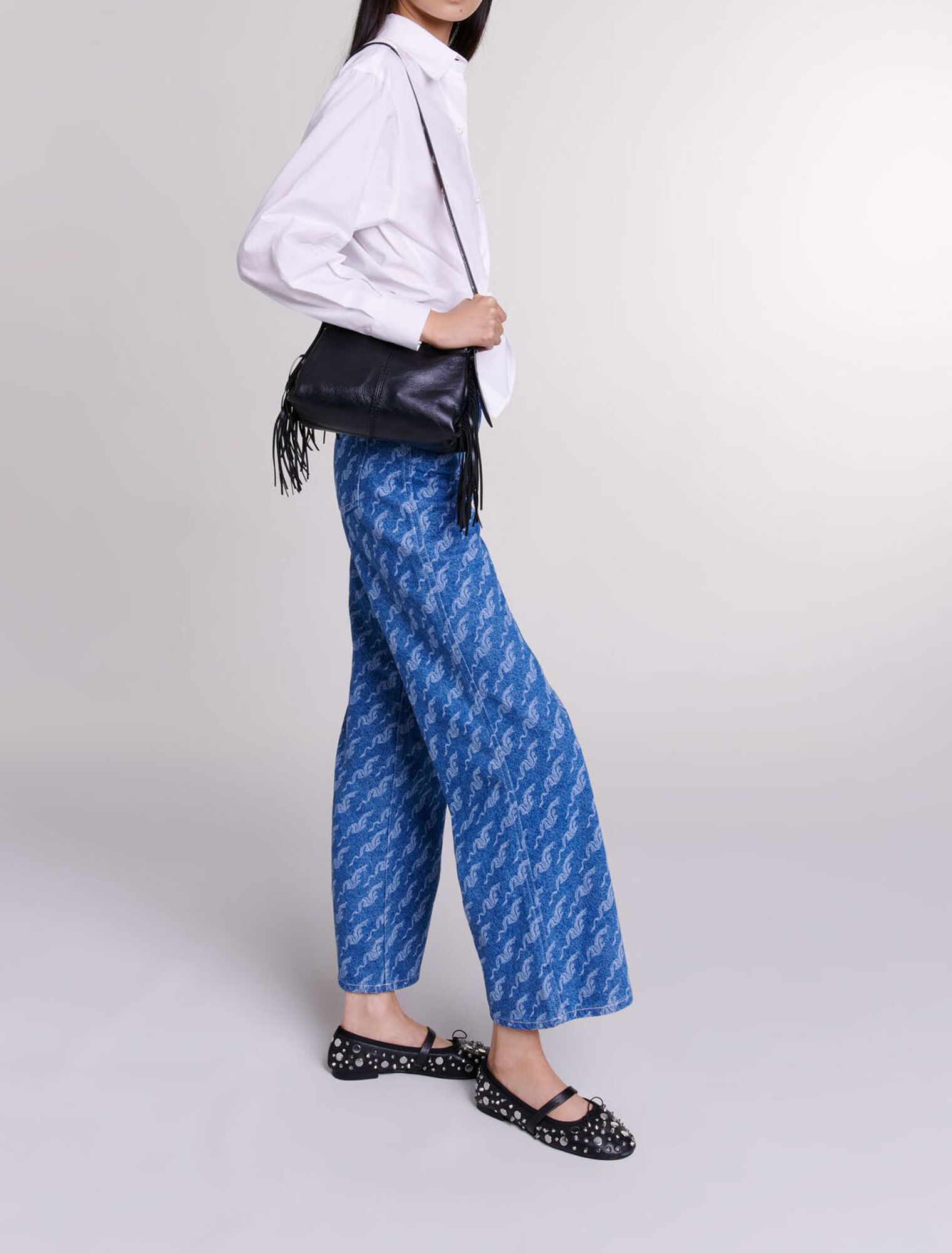 Jeans larghi a fantasia