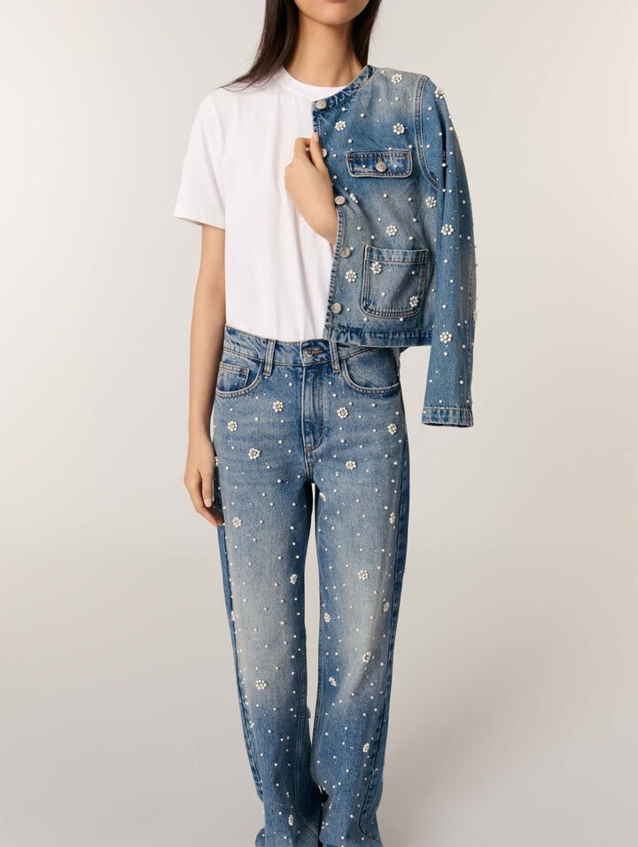 Jeans larghi ricamati