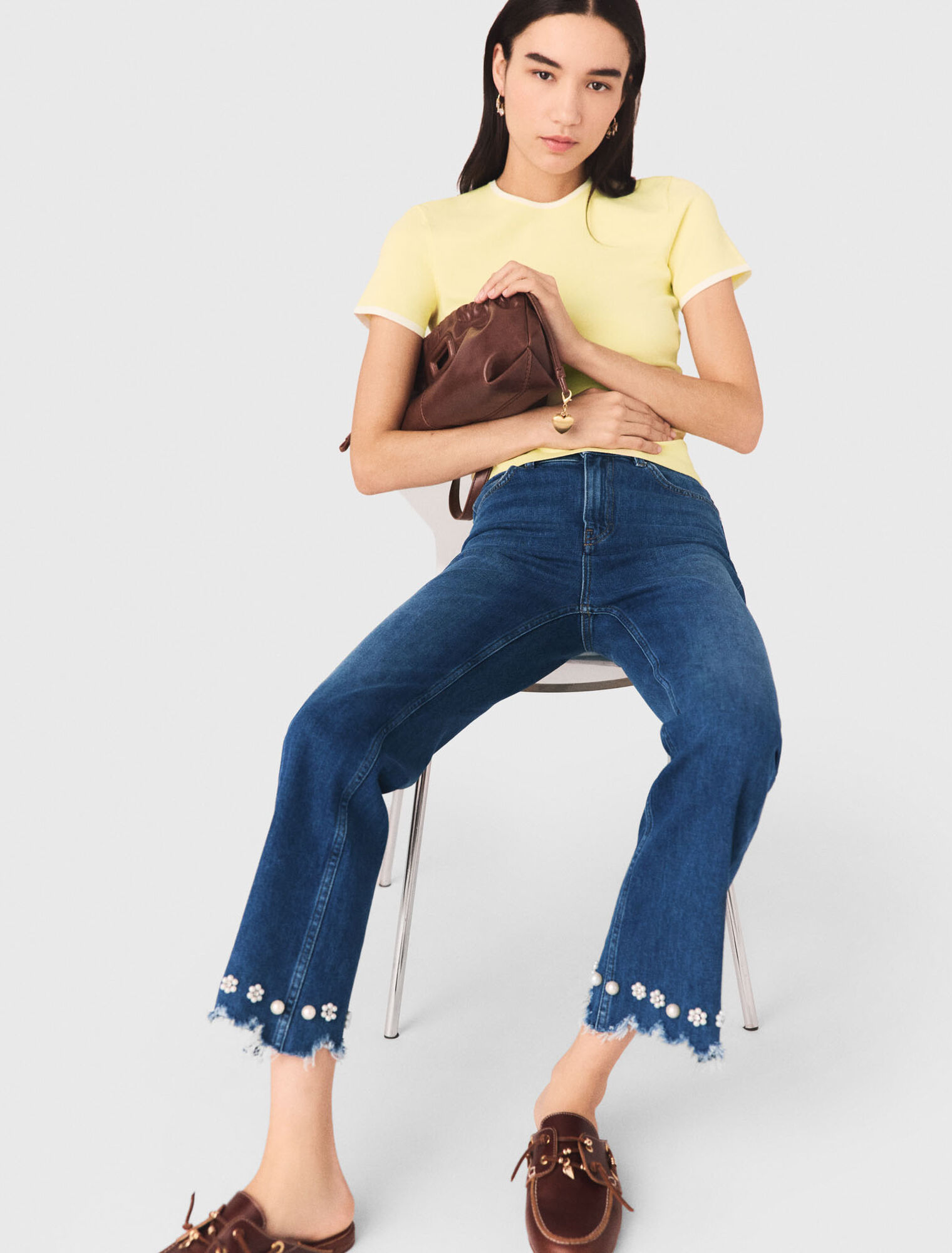 Jeans bootcut con perle