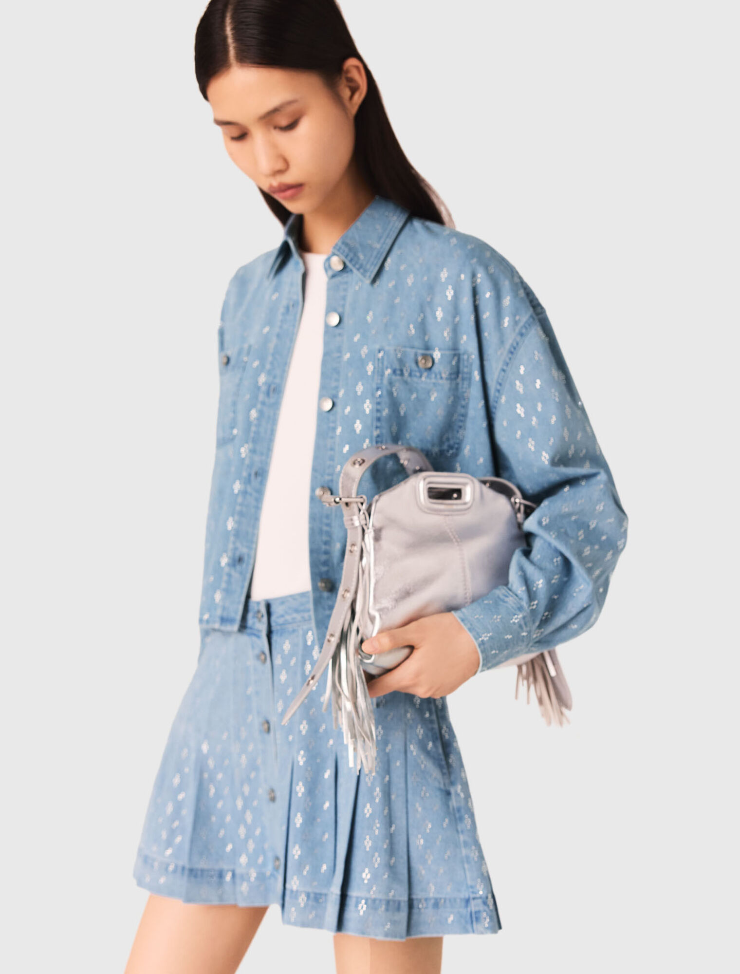 Camicia corta in jeans glitterata