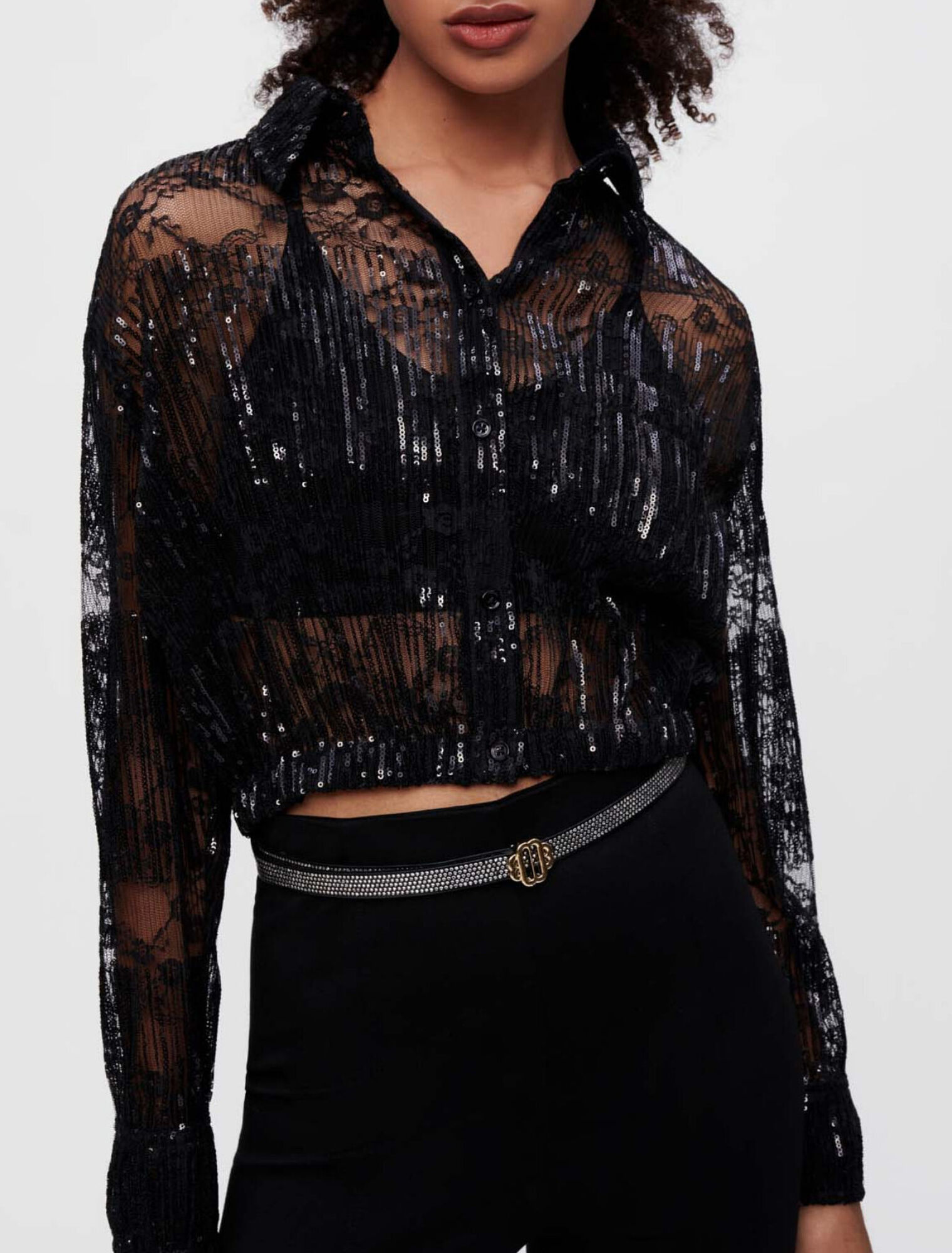 Camicia cropped in pizzo plissettato