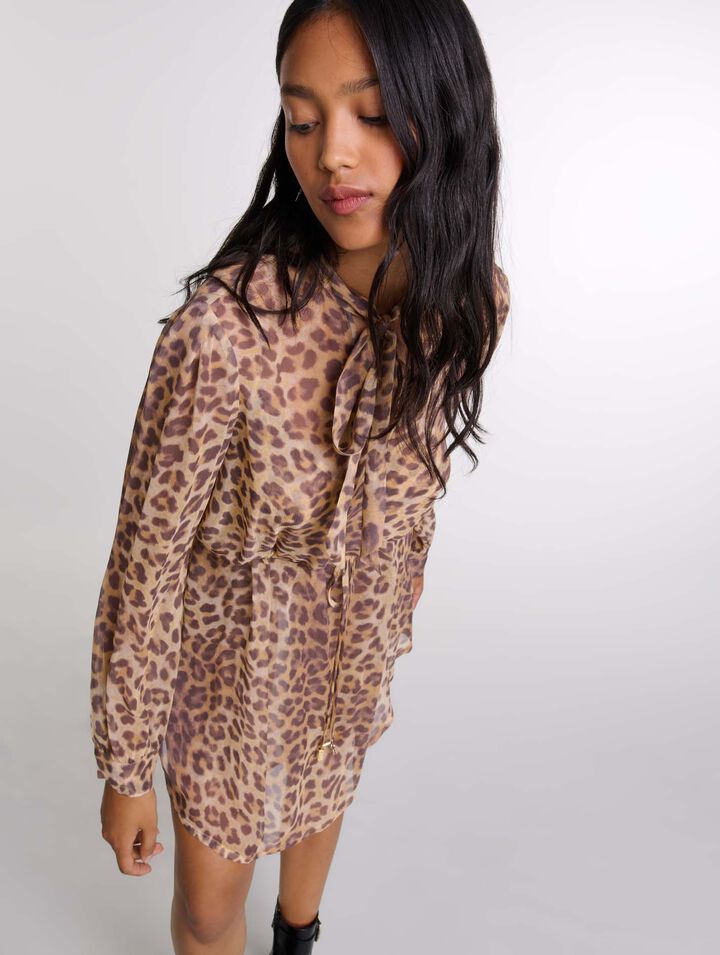 Abito corto con stampa leopardata