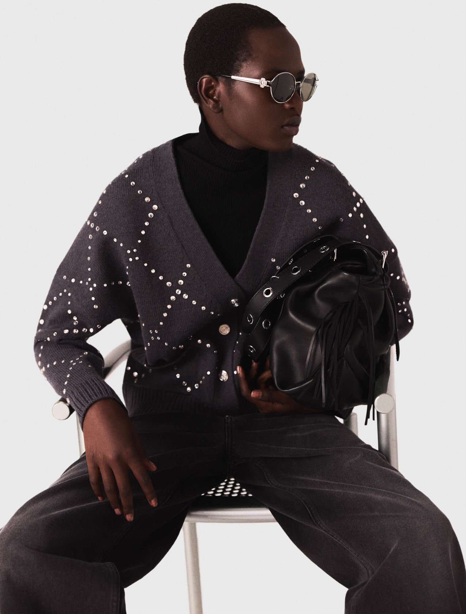 Cardigan a quadri con strass