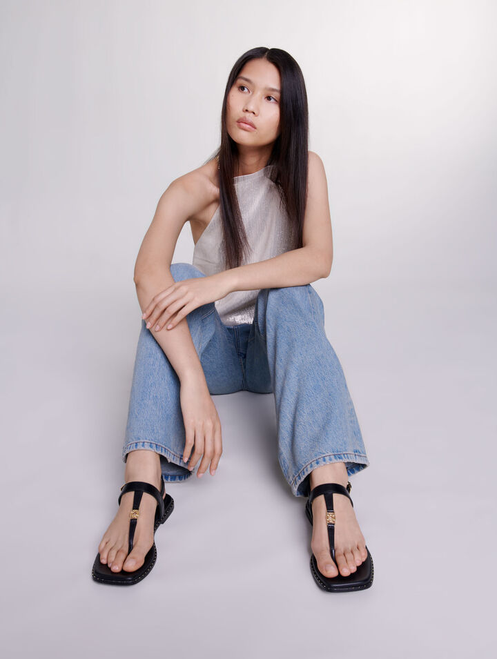 Sandali bassi con listini in pelle