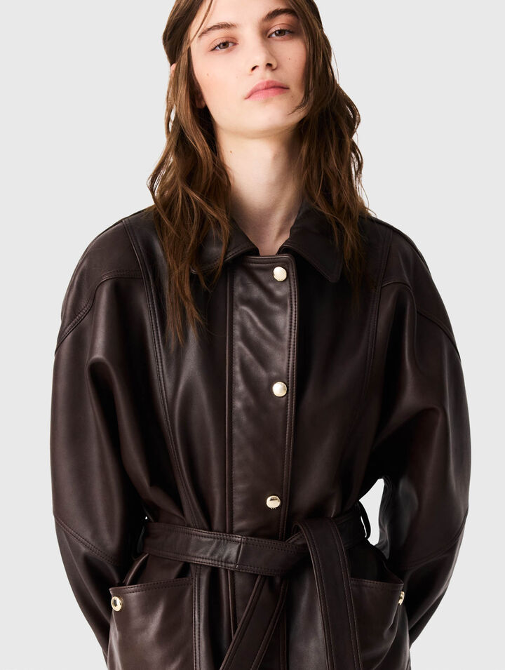 Giacca pelle oversize bottoni oro