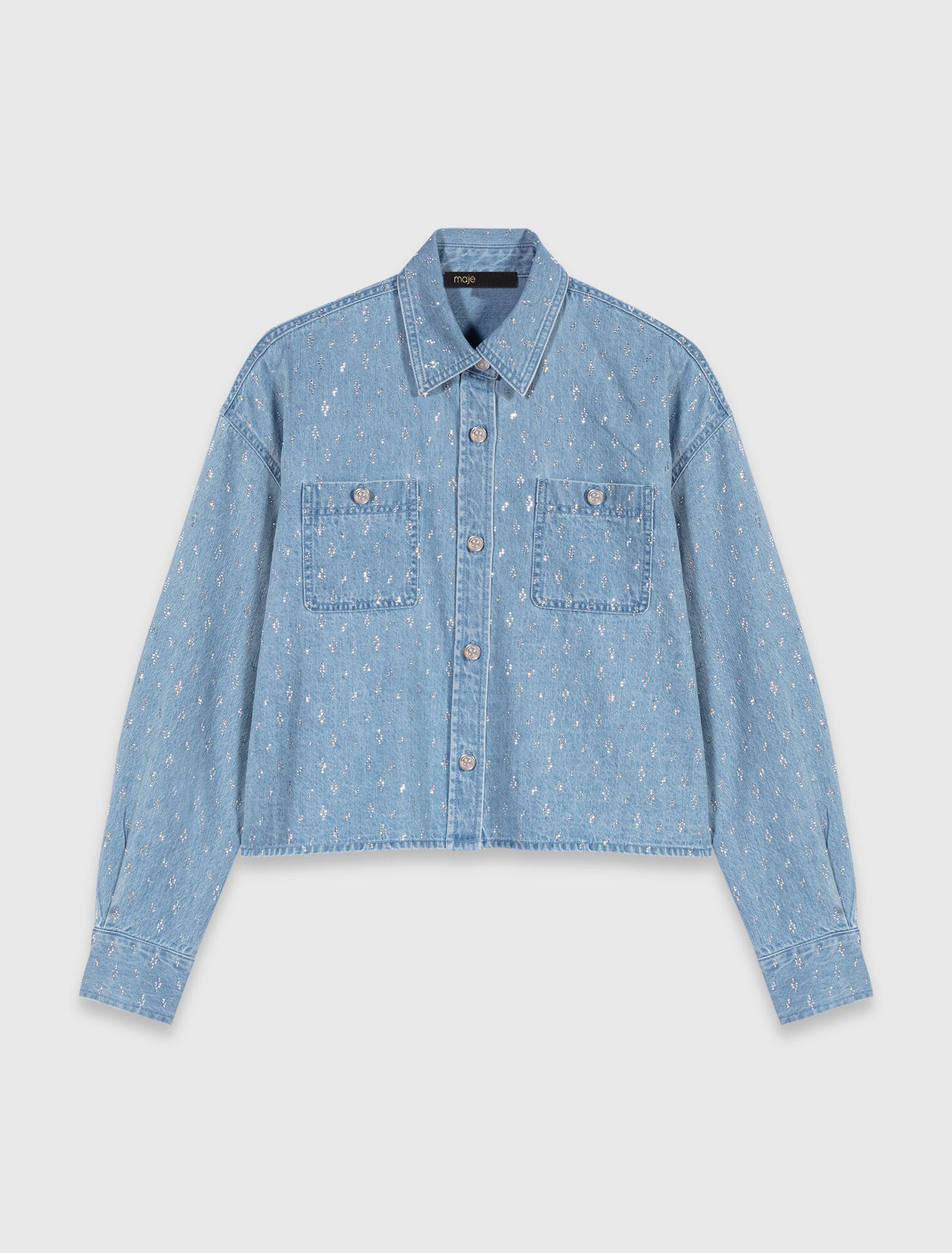 Camicia corta in jeans glitterata