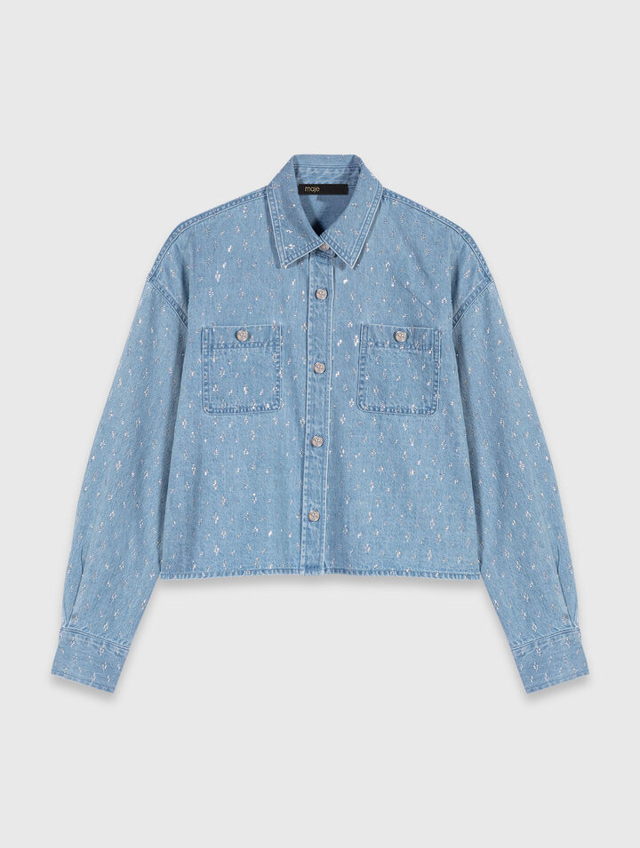 Camicia corta in jeans glitterata