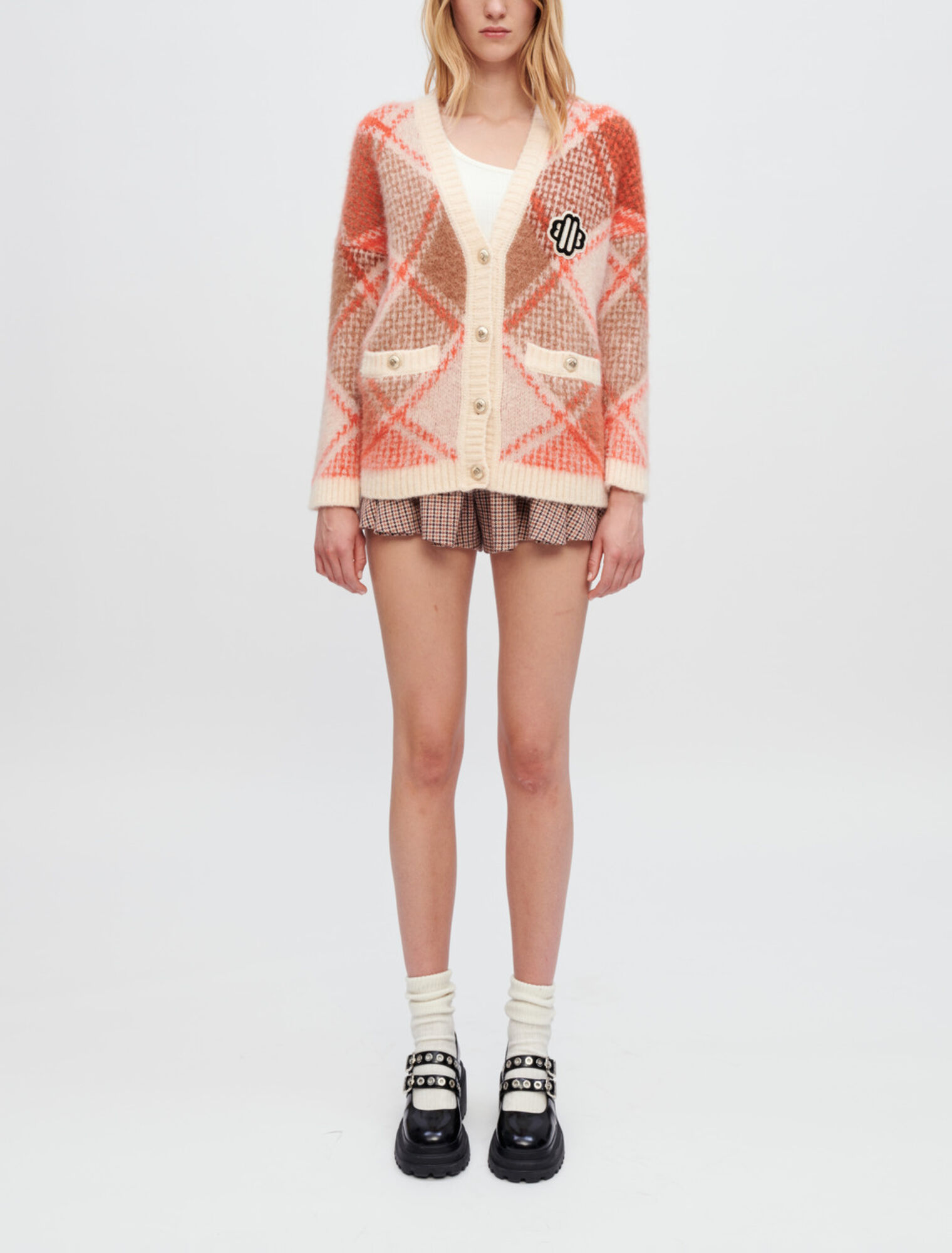 Cardigan jacquard a rombi vaporosi