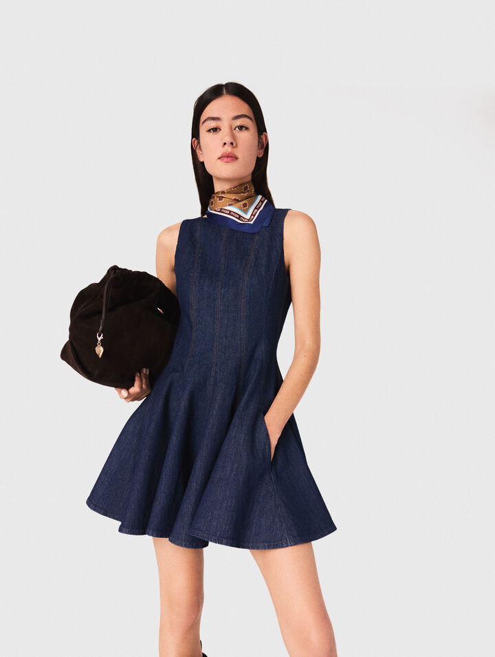 Abito corto in denim con volant