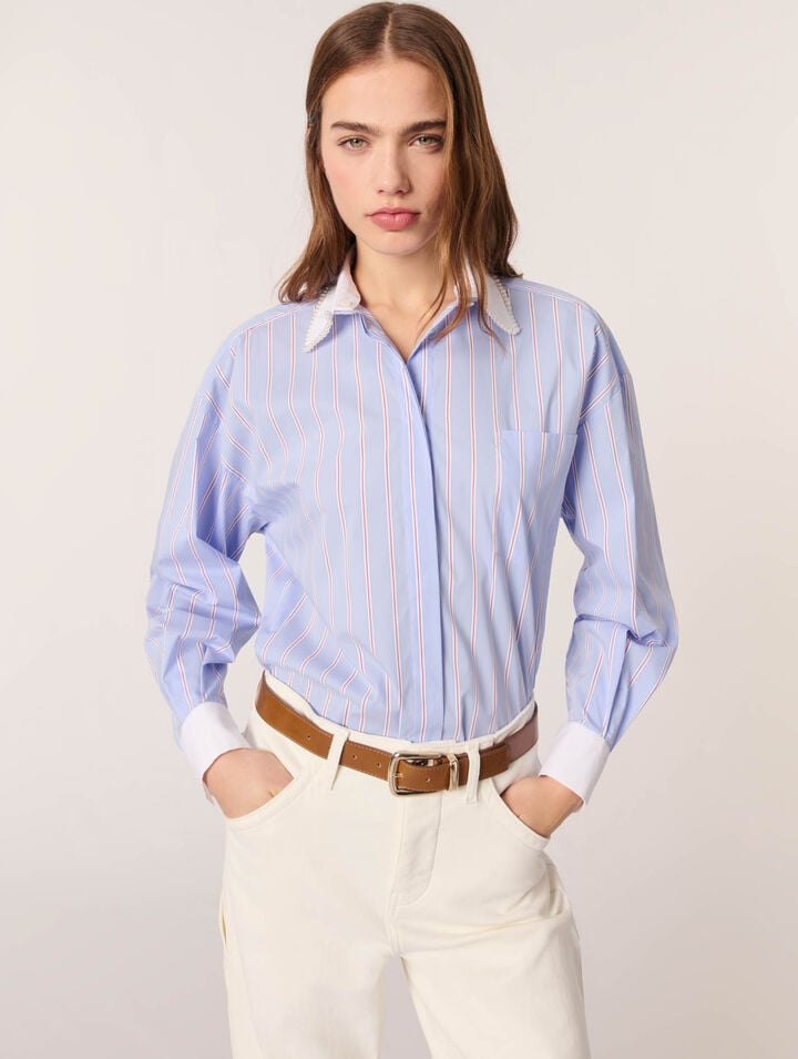 Camicia a righe colletto con perle