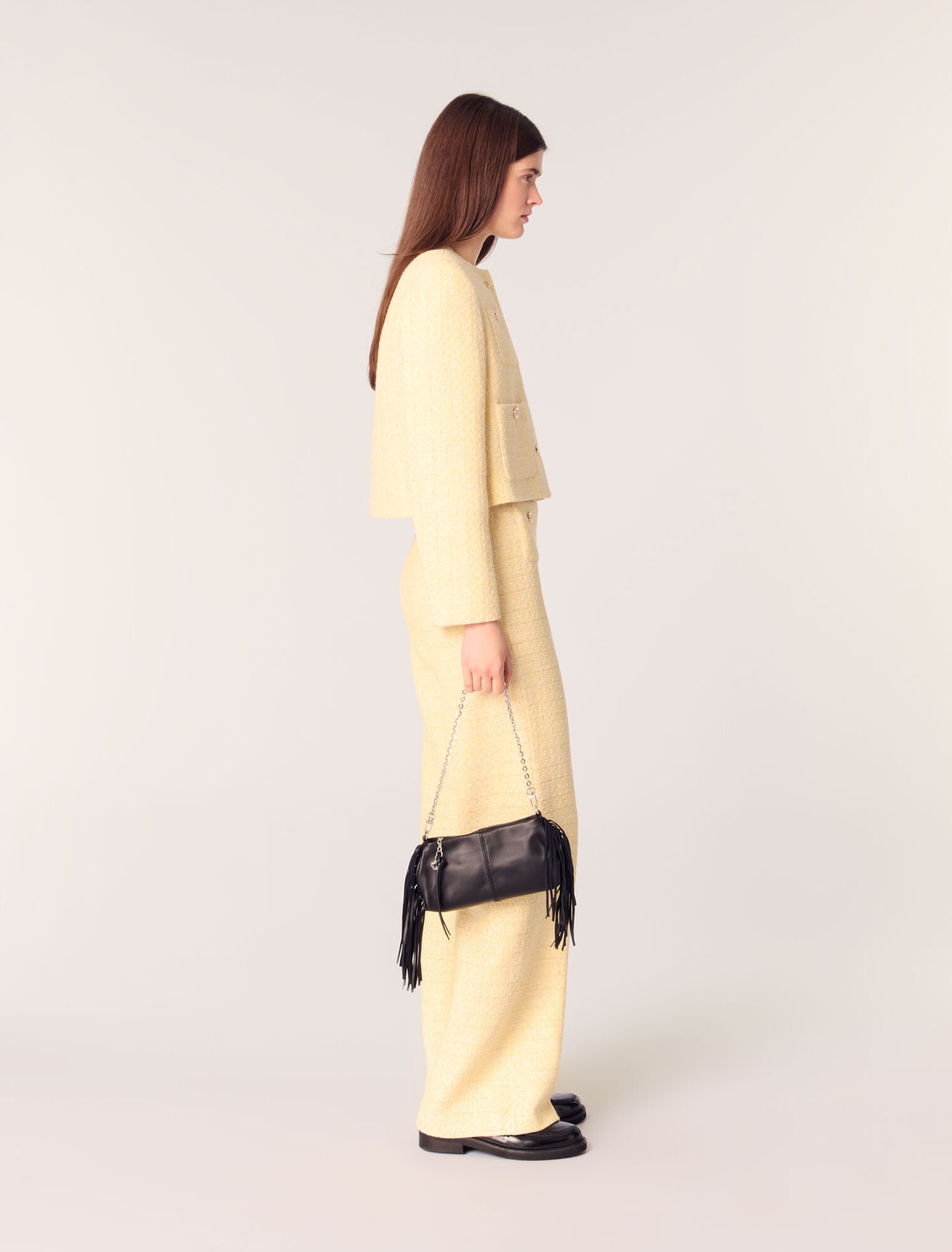 Pantaloni dritti in tweed e lurex