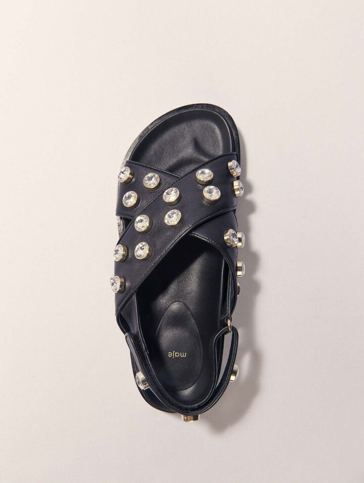 Sandali pelle e strass suola piatta