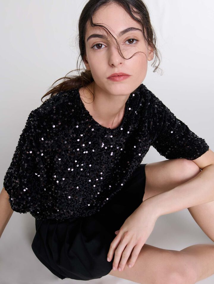 Top in velluto con paillettes