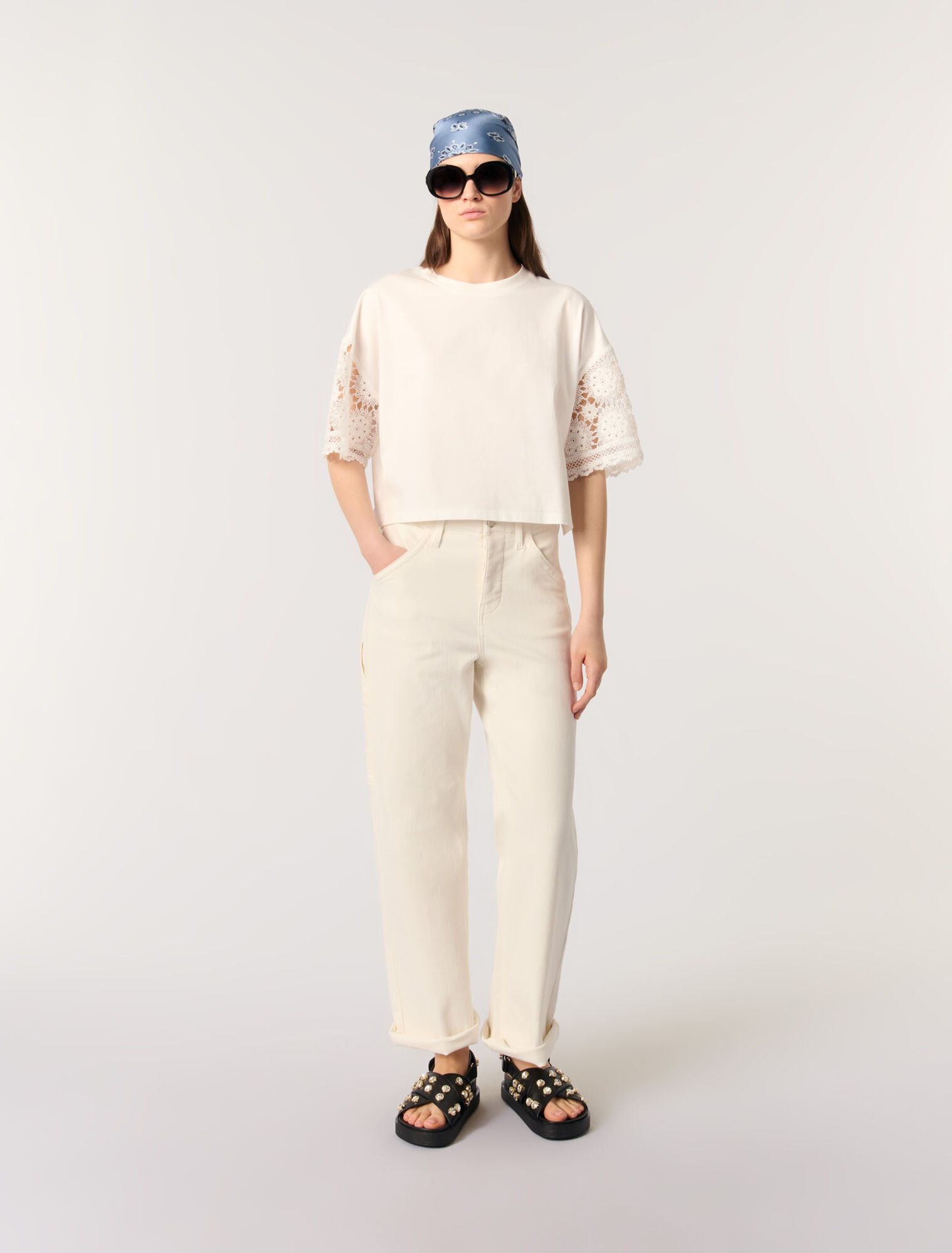 T-shirt con maniche in crochet