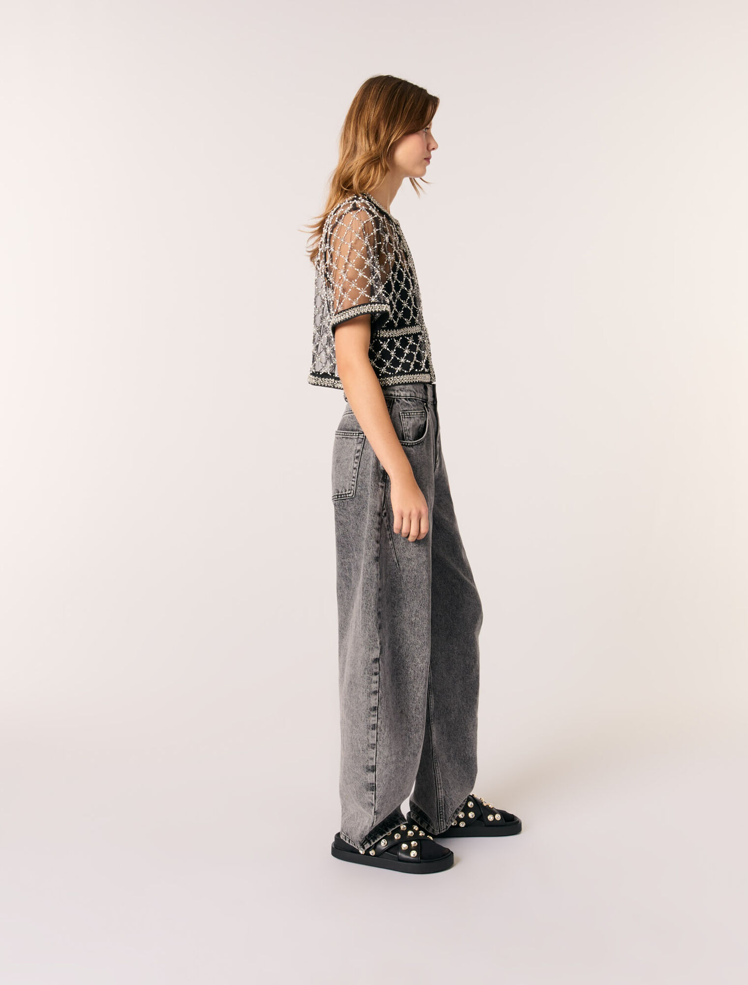 Top in tulle ricamato
