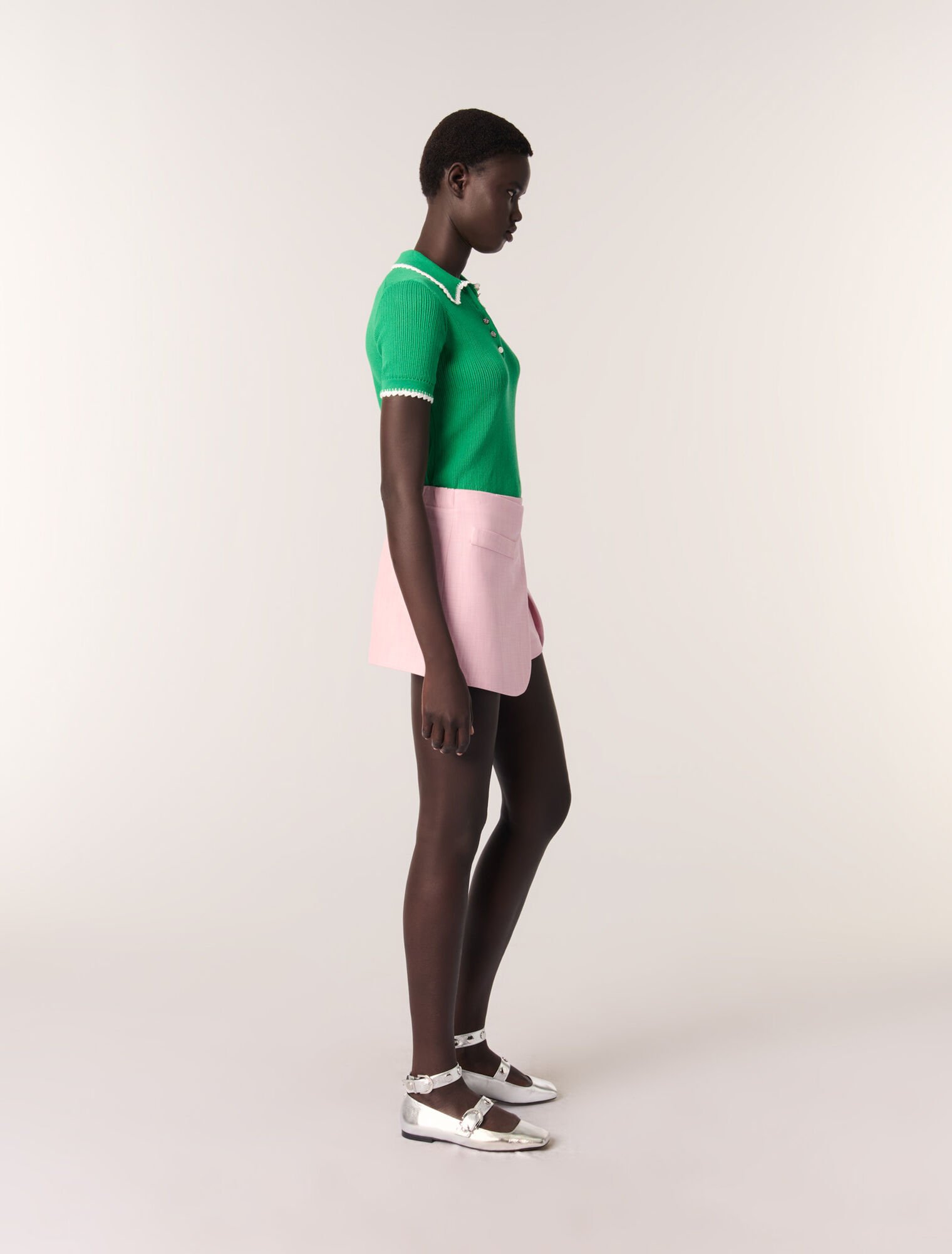 Polo in maglia pointelle e crochet