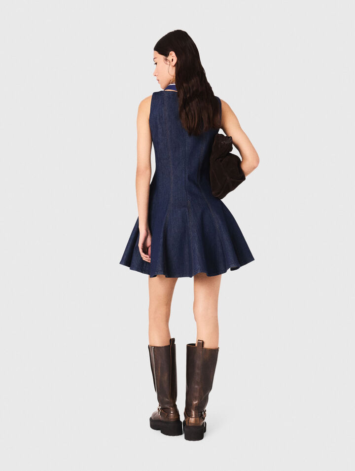 Abito corto in denim con volant