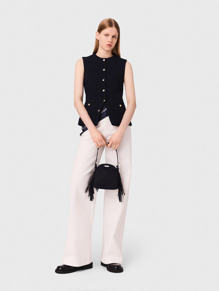 Giacca lunga in tweed senza maniche