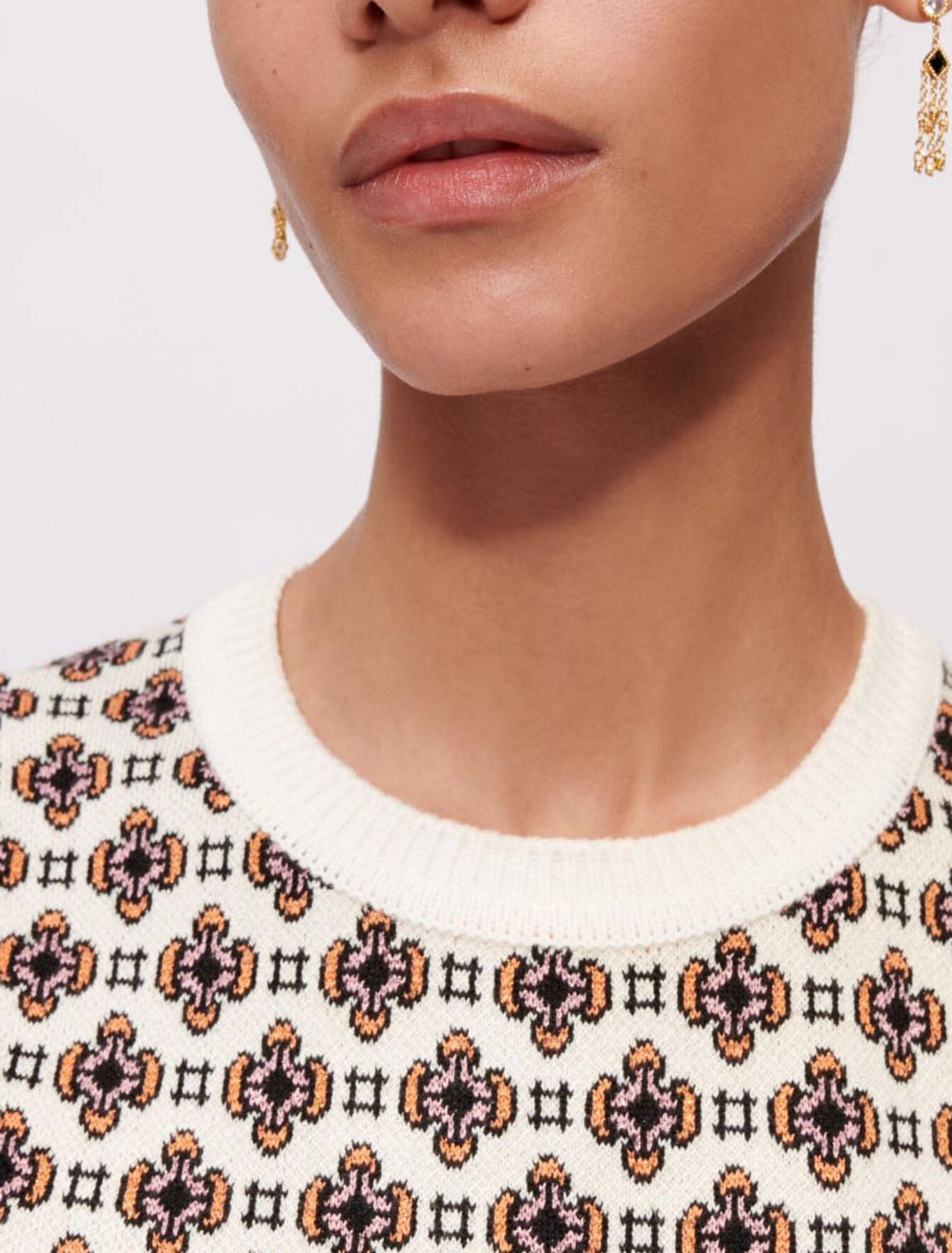 Pullover smanicato jacquard contrastante