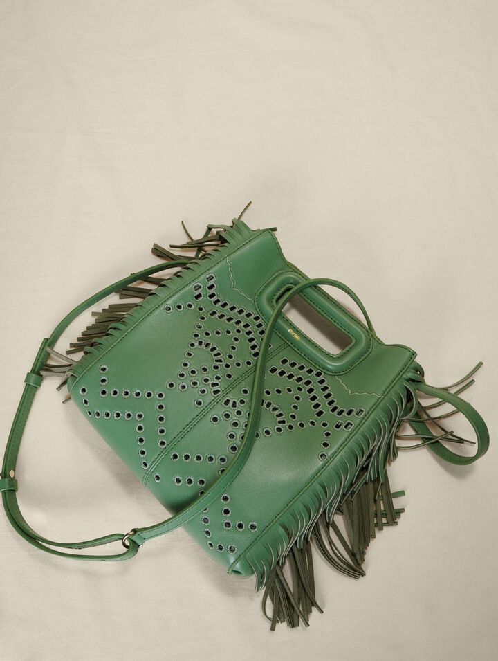 Borsa M con frange in pelle traforata