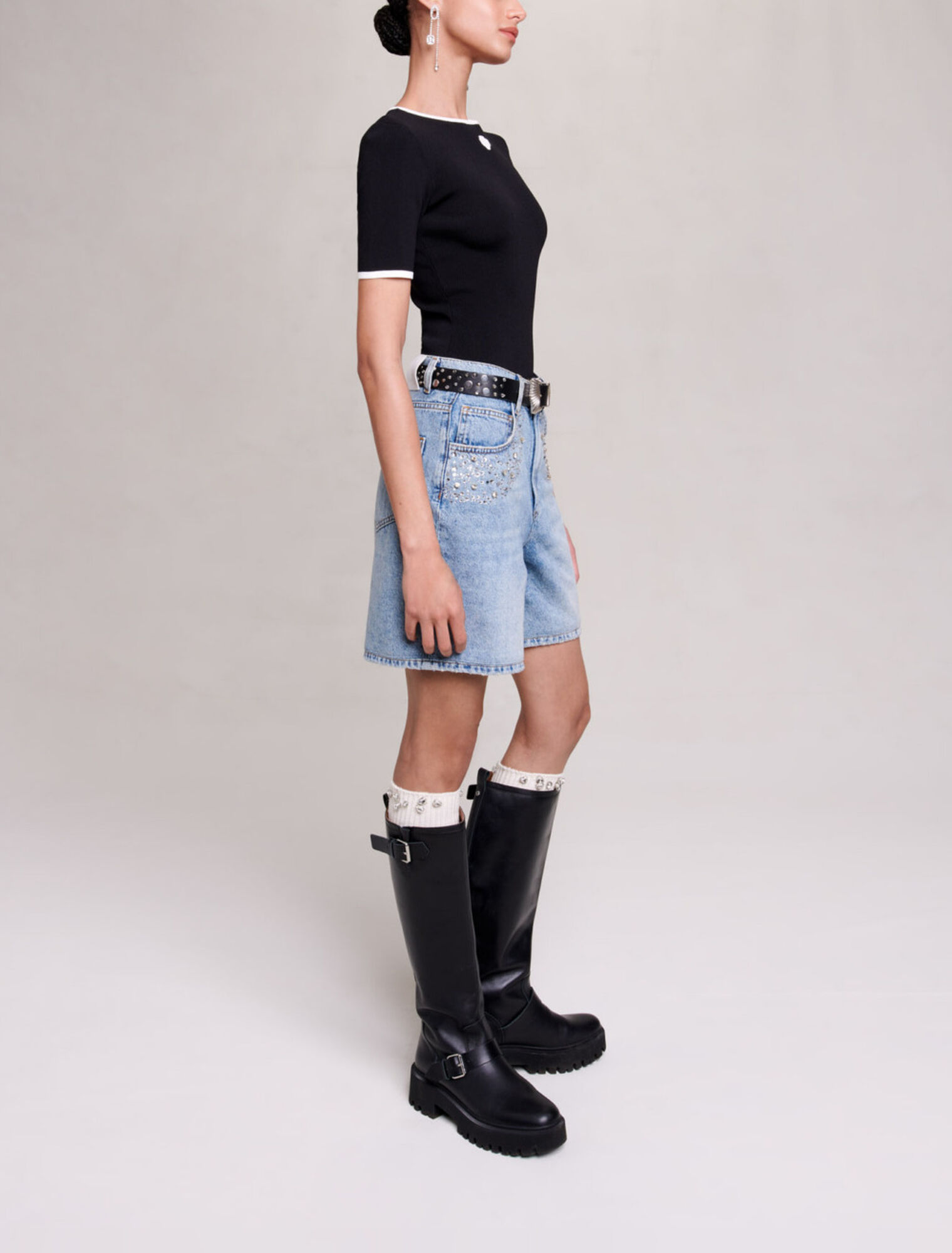 Shorts svasati in denim con strass