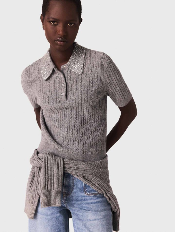 Polo in lana con collo strass