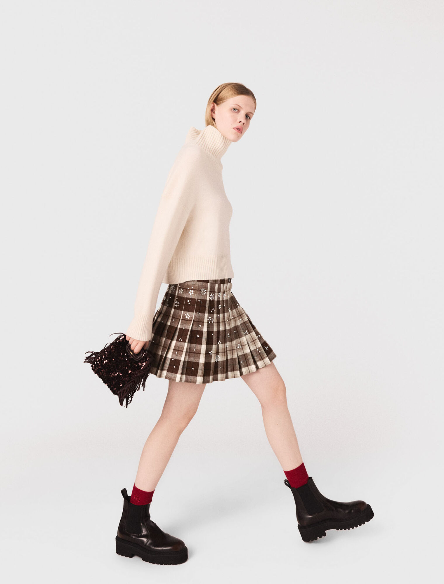 Gonna kilt a quadri con strass