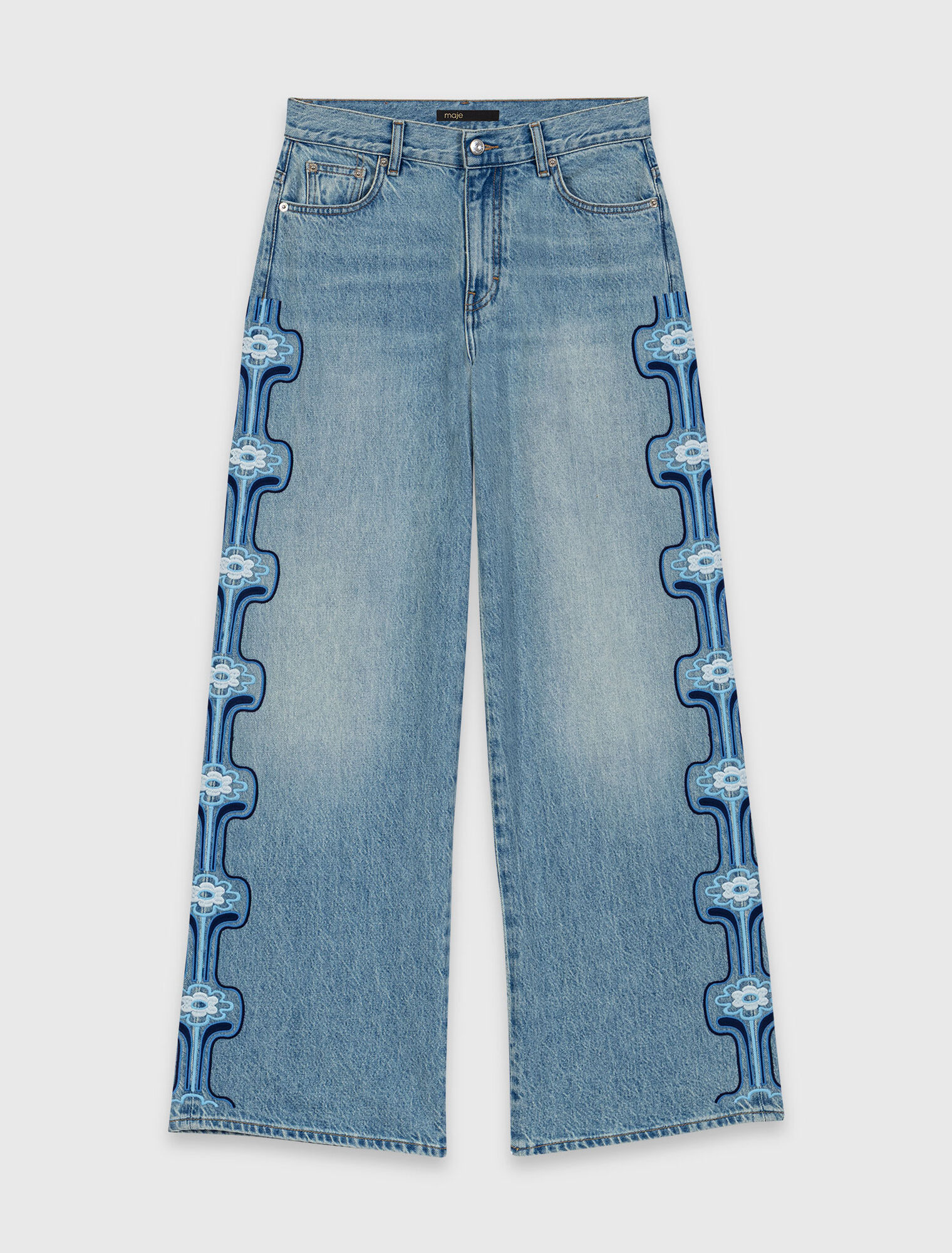 Jeans larghi con ricamo floreale