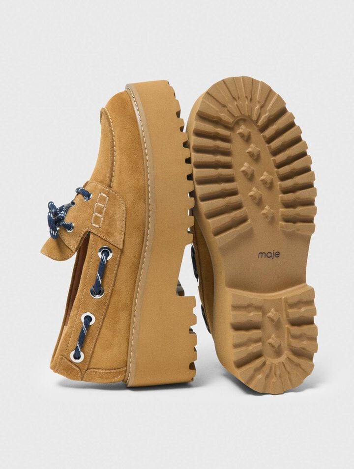 Mocassino da barca camoscio plateau