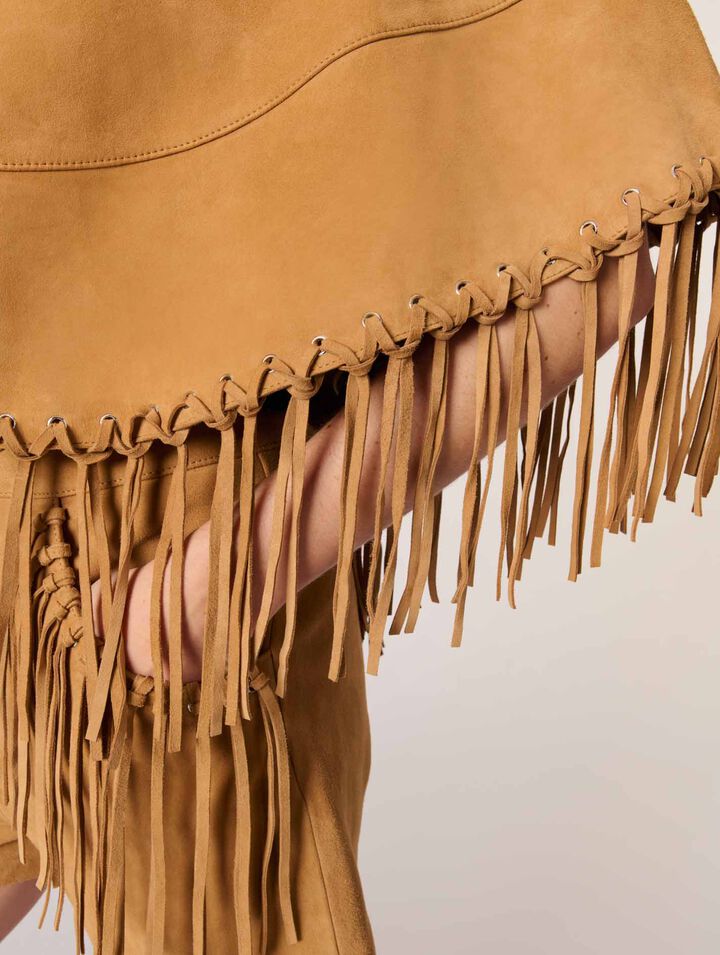 Cappotto corto con frange in nabuk