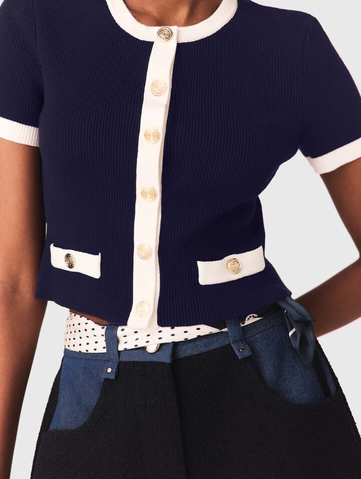 Cardigan corto dettagli a contrasto