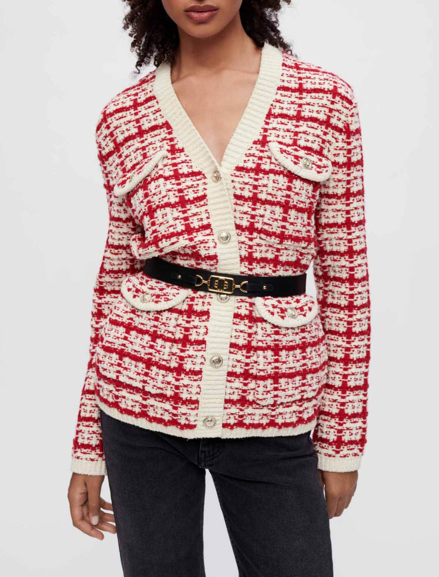 Cardigan in maglia tipo tweed bicolore