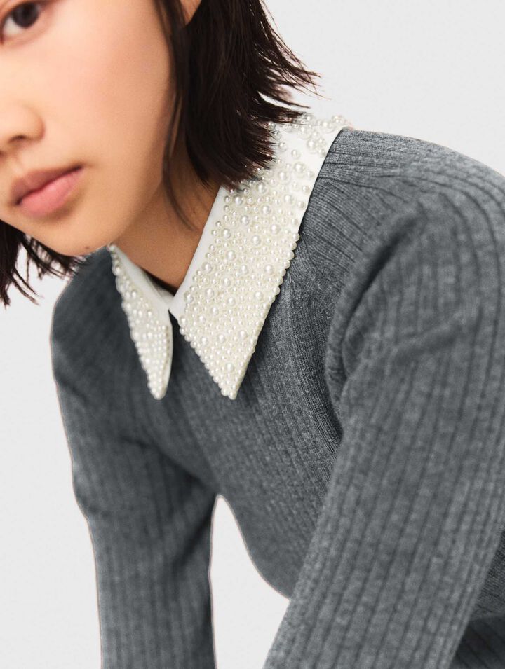 Abito corto maglia collo perlato