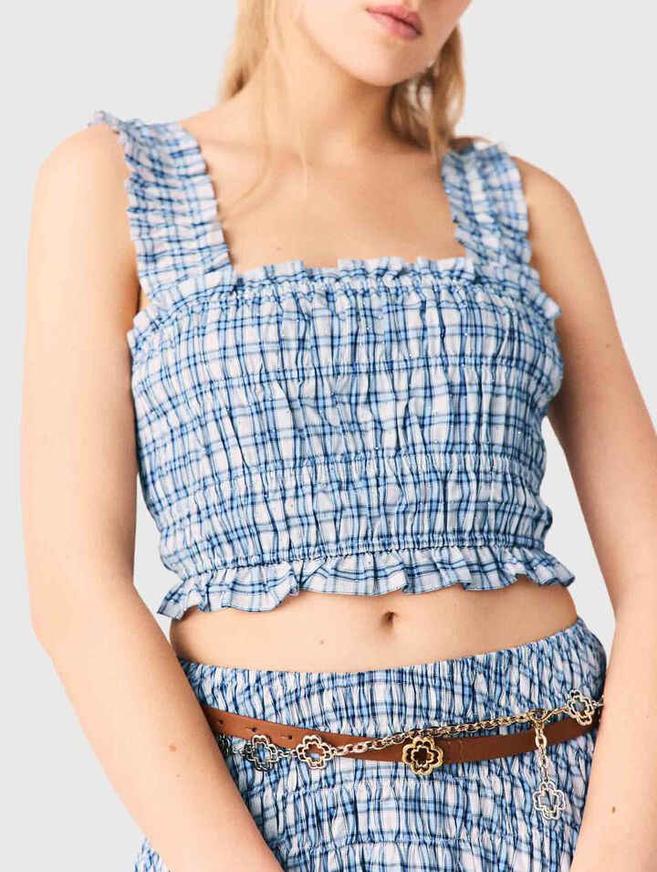 Top punto smock in cotone strassato