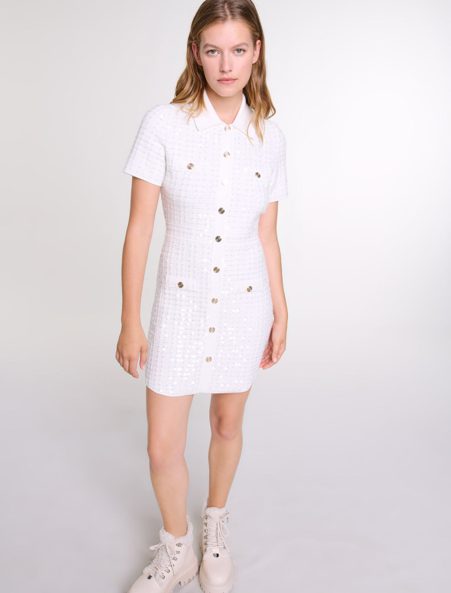 Abito corto in maglia paillettes