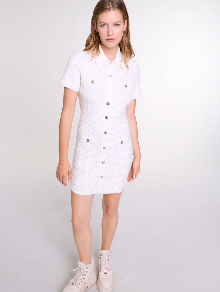 Abito corto in maglia paillettes