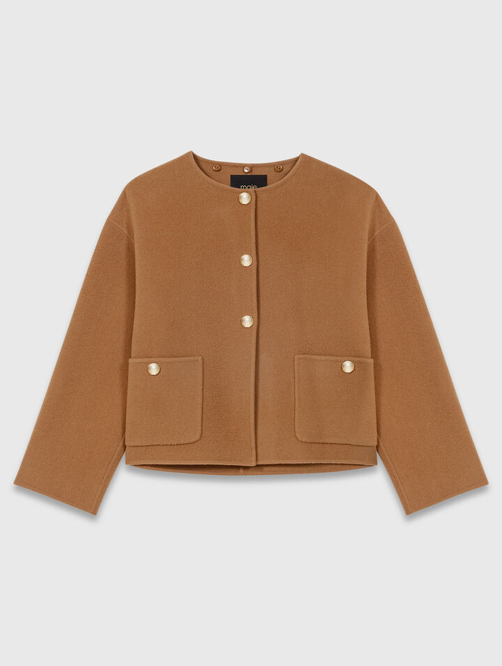 Cappotto double face collo in pelle