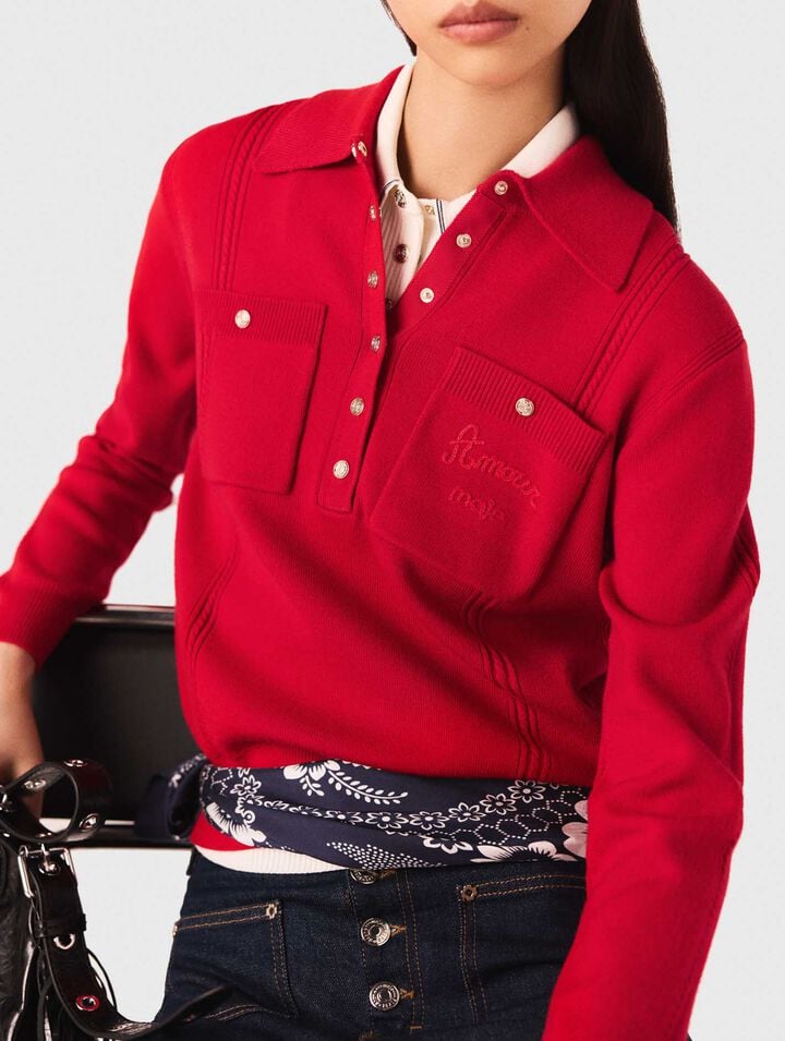 Maglione con colletto polo ricamato