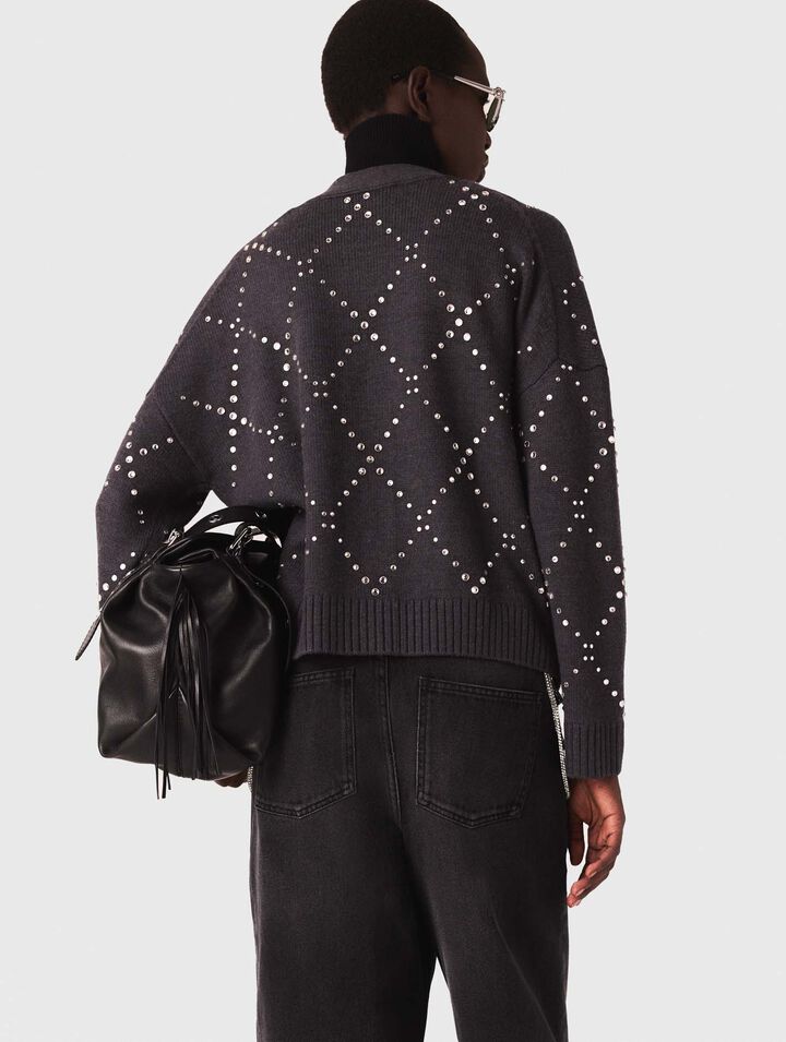 Cardigan a quadri con strass